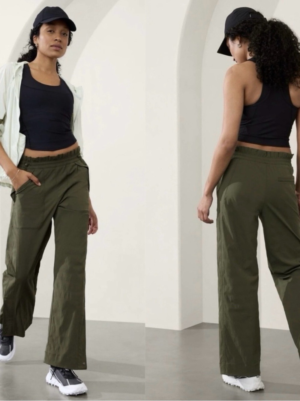 Athleta Olive Green Wide-Leg Trekkie Parachute Utility Pants Sz 8 Like New